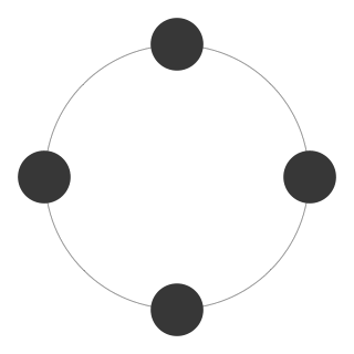 Four grey dots rotating in a circle