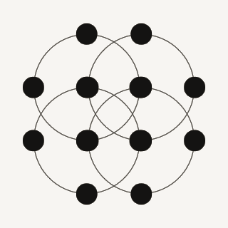 Several grey dots rotating in connected circles