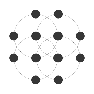 Several grey dots rotating in connected circles